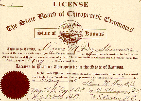 The very first Chiropractic license in the world